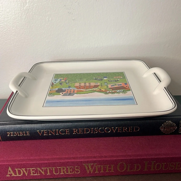 Villeroy & Boch Laplau Naif Folk Art Amish Square Porcelain Handled Cake Plate - Picture 6 of 7